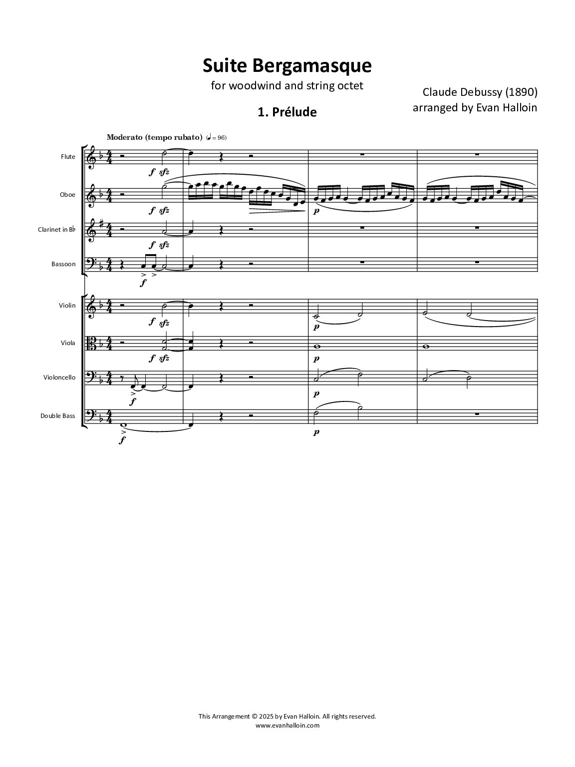 Debussy - Suite Bergamasque and Danse (Tarantelle styrienne) for wind and string octet